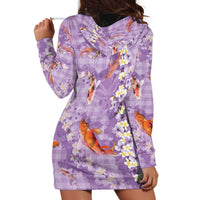 Purple Palaka Hawaiian And Japanese Hoodie Dress Sakura Lei With Koi Fish - Polynesian Pride