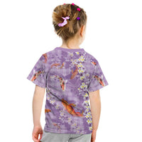 Purple Palaka Hawaiian And Japanese Kid T Shirt Sakura Lei With Koi Fish DT05 - Polynesian Pride