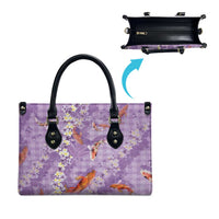Purple Palaka Hawaiian And Japanese Leather Bag Sakura Lei With Koi Fish DT05 - Polynesian Pride