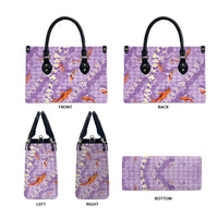 Purple Palaka Hawaiian And Japanese Leather Bag Sakura Lei With Koi Fish DT05 - Polynesian Pride