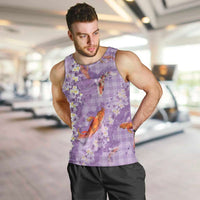 Purple Palaka Hawaiian And Japanese Men Tank Top Sakura Lei With Koi Fish DT05 Purple - Polynesian Pride