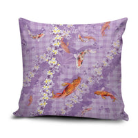 Purple Palaka Hawaiian And Japanese Pillow Cover Sakura Lei With Koi Fish - Polynesian Pride