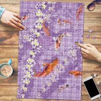 Purple Palaka Hawaiian And Japanese Puzzle Sakura Lei With Koi Fish DT05 Purple - Polynesian Pride