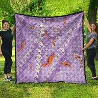 Purple Palaka Hawaiian And Japanese Quilt Sakura Lei With Koi Fish - Polynesian Pride