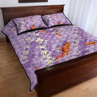 Purple Palaka Hawaiian And Japanese Quilt Bed Set Sakura Lei With Koi Fish - Polynesian Pride