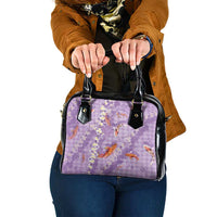 Purple Palaka Hawaiian And Japanese Shoulder Handbag Sakura Lei With Koi Fish DT05 One Size Purple - Polynesian Pride