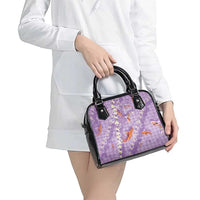 Purple Palaka Hawaiian And Japanese Shoulder Handbag Sakura Lei With Koi Fish DT05 - Polynesian Pride