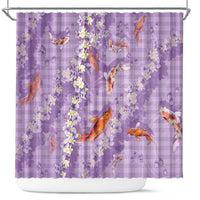 Purple Palaka Hawaiian And Japanese Shower Curtain Sakura Lei With Koi Fish - Polynesian Pride