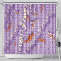 Purple Palaka Hawaiian And Japanese Shower Curtain Sakura Lei With Koi Fish - Polynesian Pride