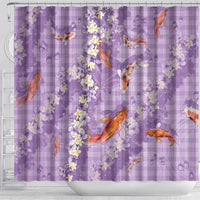 Purple Palaka Hawaiian And Japanese Shower Curtain Sakura Lei With Koi Fish - Polynesian Pride