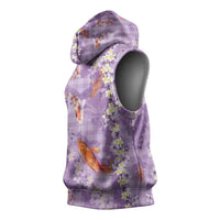 Purple Palaka Hawaiian And Japanese Sleeveless Hoodie Sakura Lei With Koi Fish DT05 - Polynesian Pride