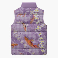 Purple Palaka Hawaiian And Japanese Sleeveless Puffer Jacket Sakura Lei With Koi Fish DT05 - Polynesian Pride