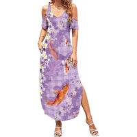 Purple Palaka Hawaiian And Japanese Summer Maxi Dress Sakura Lei With Koi Fish DT05 Women Purple - Polynesian Pride