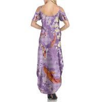 Purple Palaka Hawaiian And Japanese Summer Maxi Dress Sakura Lei With Koi Fish DT05 - Polynesian Pride