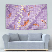 Purple Palaka Hawaiian And Japanese Tapestry Sakura Lei With Koi Fish - Polynesian Pride