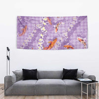 Purple Palaka Hawaiian And Japanese Tapestry Sakura Lei With Koi Fish - Polynesian Pride