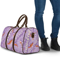 Purple Palaka Hawaiian And Japanese Travel Bag Sakura Lei With Koi Fish - Polynesian Pride