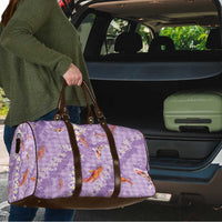 Purple Palaka Hawaiian And Japanese Travel Bag Sakura Lei With Koi Fish - Polynesian Pride