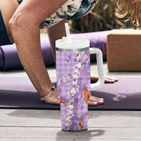 Purple Palaka Hawaiian And Japanese Tumbler With Handle Sakura Lei With Koi Fish - Polynesian Pride