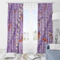 Purple Palaka Hawaiian And Japanese Window Curtain Sakura Lei With Koi Fish - Polynesian Pride