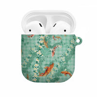 Green Palaka Hawaiian And Japanese AirPods Case Sakura Lei With Koi Fish DT05 Green - Polynesian Pride