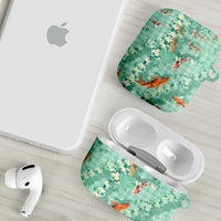 Green Palaka Hawaiian And Japanese AirPods Case Sakura Lei With Koi Fish DT05 - Polynesian Pride