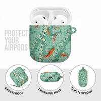 Green Palaka Hawaiian And Japanese AirPods Case Sakura Lei With Koi Fish DT05 - Polynesian Pride
