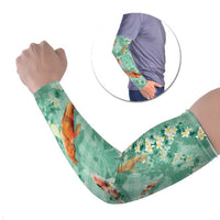Green Palaka Hawaiian And Japanese Arm Sleeves Sakura Lei With Koi Fish DT05 Set of 2 Green - Polynesian Pride