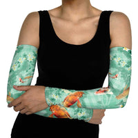 Green Palaka Hawaiian And Japanese Arm Sleeves Sakura Lei With Koi Fish DT05 - Polynesian Pride