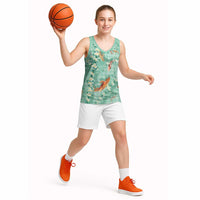 Green Palaka Hawaiian And Japanese Basketball Jersey Sakura Lei With Koi Fish DT05 - Polynesian Pride