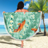 Green Palaka Hawaiian And Japanese Beach Blanket Sakura Lei With Koi Fish - Polynesian Pride