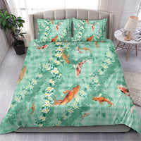 Green Palaka Hawaiian And Japanese Bedding Set Sakura Lei With Koi Fish - Polynesian Pride