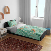 Green Palaka Hawaiian And Japanese Bedding Set Sakura Lei With Koi Fish - Polynesian Pride