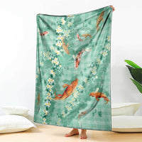 Green Palaka Hawaiian And Japanese Blanket Sakura Lei With Koi Fish - Polynesian Pride
