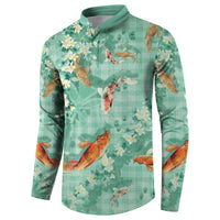 Green Palaka Hawaiian And Japanese Button Sweatshirt Sakura Lei With Koi Fish DT05 - Polynesian Pride
