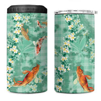 Green Palaka Hawaiian And Japanese 4 in 1 Can Cooler Tumbler Sakura Lei With Koi Fish - Polynesian Pride