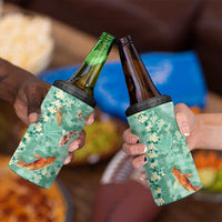 Green Palaka Hawaiian And Japanese 4 in 1 Can Cooler Tumbler Sakura Lei With Koi Fish - Polynesian Pride