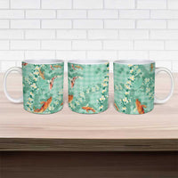 Green Palaka Hawaiian And Japanese Ceramic Mug Sakura Lei With Koi Fish DT05 - Polynesian Pride