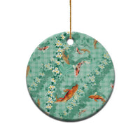 Green Palaka Hawaiian And Japanese Ceramic Ornament Sakura Lei With Koi Fish - Polynesian Pride
