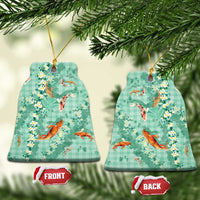 Green Palaka Hawaiian And Japanese Ceramic Ornament Sakura Lei With Koi Fish - Polynesian Pride