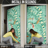 Green Palaka Hawaiian And Japanese Door Cover Sakura Lei With Koi Fish - Polynesian Pride