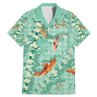 Green Palaka Hawaiian And Japanese Family Matching Mermaid Dress and Hawaiian Shirt Sakura Lei With Koi Fish - Polynesian Pride