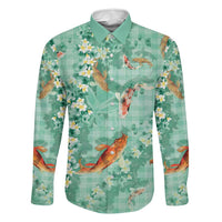 Green Palaka Hawaiian And Japanese Family Matching Mermaid Dress and Hawaiian Shirt Sakura Lei With Koi Fish - Polynesian Pride