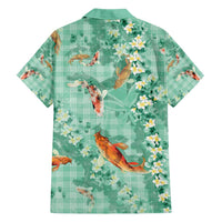 Green Palaka Hawaiian And Japanese Family Matching Short Sleeve Bodycon Dress and Hawaiian Shirt Sakura Lei With Koi Fish - Polynesian Pride