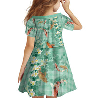 Green Palaka Hawaiian And Japanese Family Matching Summer Maxi Dress and Hawaiian Shirt Sakura Lei With Koi Fish - Polynesian Pride