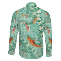 Green Palaka Hawaiian And Japanese Family Matching Tank Maxi Dress and Hawaiian Shirt Sakura Lei With Koi Fish - Polynesian Pride