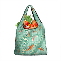 Green Palaka Hawaiian And Japanese Grocery Bag Sakura Lei With Koi Fish DT05 1-pack One Size Green - Polynesian Pride