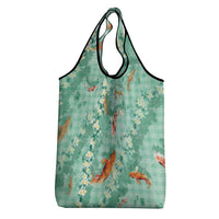 Green Palaka Hawaiian And Japanese Grocery Bag Sakura Lei With Koi Fish DT05 - Polynesian Pride