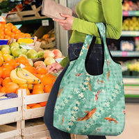 Green Palaka Hawaiian And Japanese Grocery Bag Sakura Lei With Koi Fish DT05 - Polynesian Pride