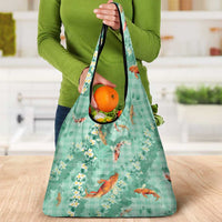 Green Palaka Hawaiian And Japanese Grocery Bag Sakura Lei With Koi Fish DT05 - Polynesian Pride